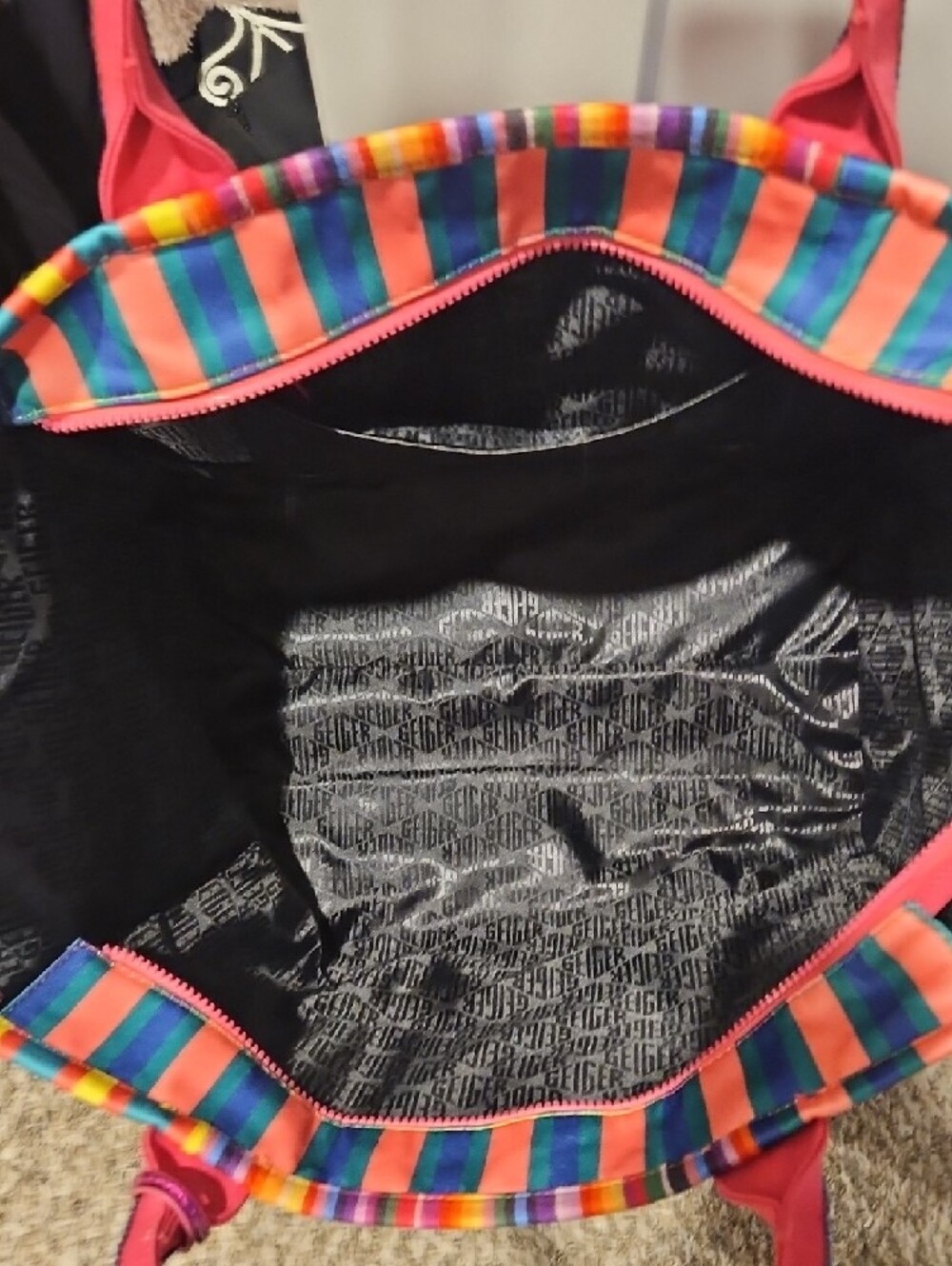 Colorful Striped Tote Bag - Multicolor Pink Trim - Picture 2 of 7